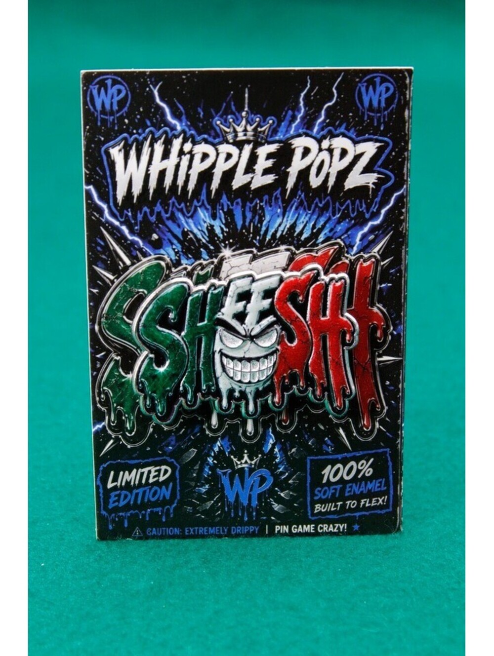 Whipple Popz Sheesh Mexico Flag Green White Red Dripping Face Enamel Hat Pin LE